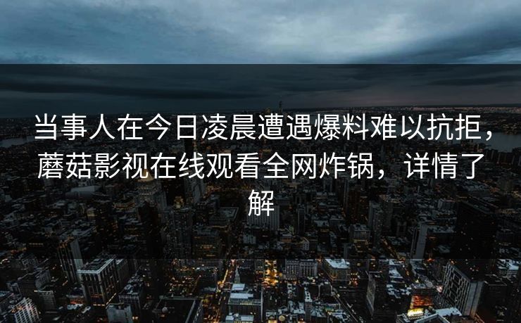 当事人在今日凌晨遭遇爆料难以抗拒，蘑菇影视在线观看全网炸锅，详情了解