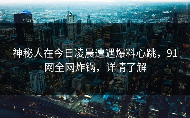 神秘人在今日凌晨遭遇爆料心跳,91网全网炸锅,详情了解