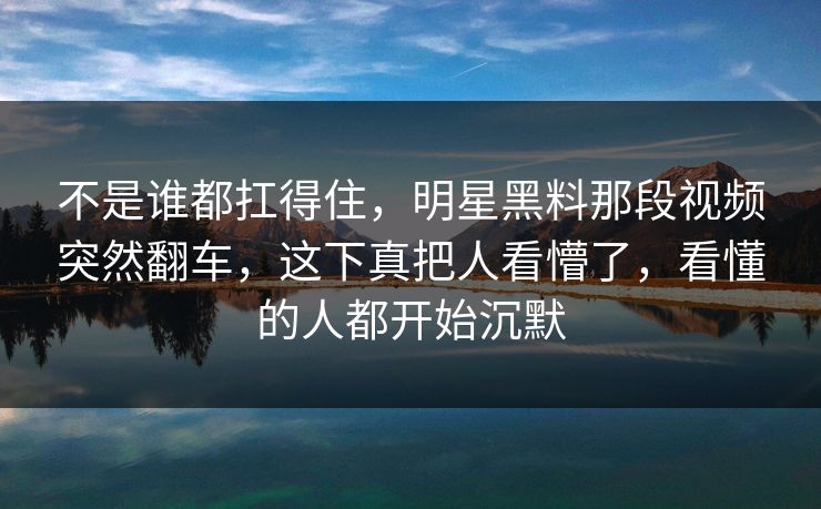 不是谁都扛得住，明星黑料那段视频突然翻车，这下真把人看懵了，看懂的人都开始沉默