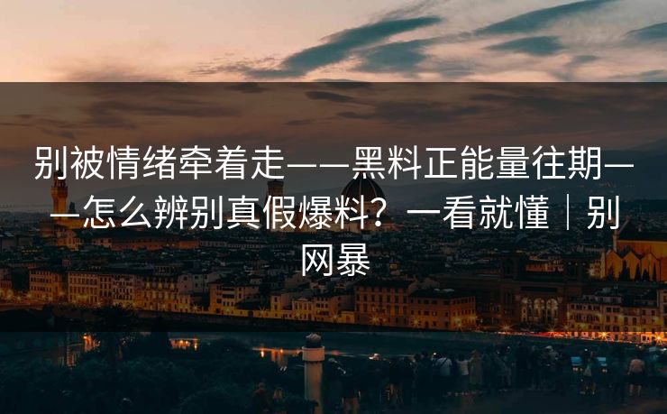 别被情绪牵着走——黑料正能量往期——怎么辨别真假爆料？一看就懂｜别网暴